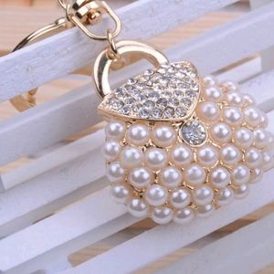 HEAVY DUTY GORGEOUS FAUX PEARL RHINESTONE ACCENTED GOLDEN FASHION KEYCHAIN